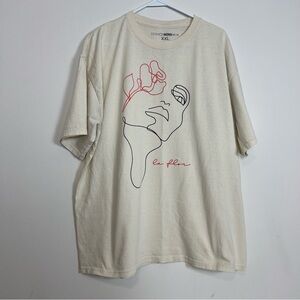 Fashion Nova Men La Flor Short Sleeve Line Art Face & Flower T-Shirt - XXL